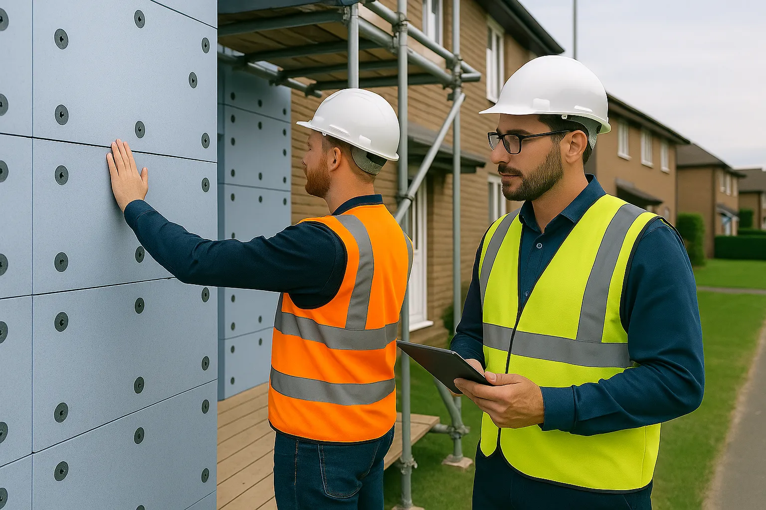Installer and Coordinator reviewing insulation work and submitting evidence on-site