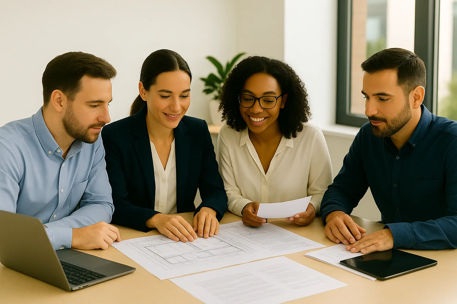 Retrofit delivery team reviewing documentation and performance together