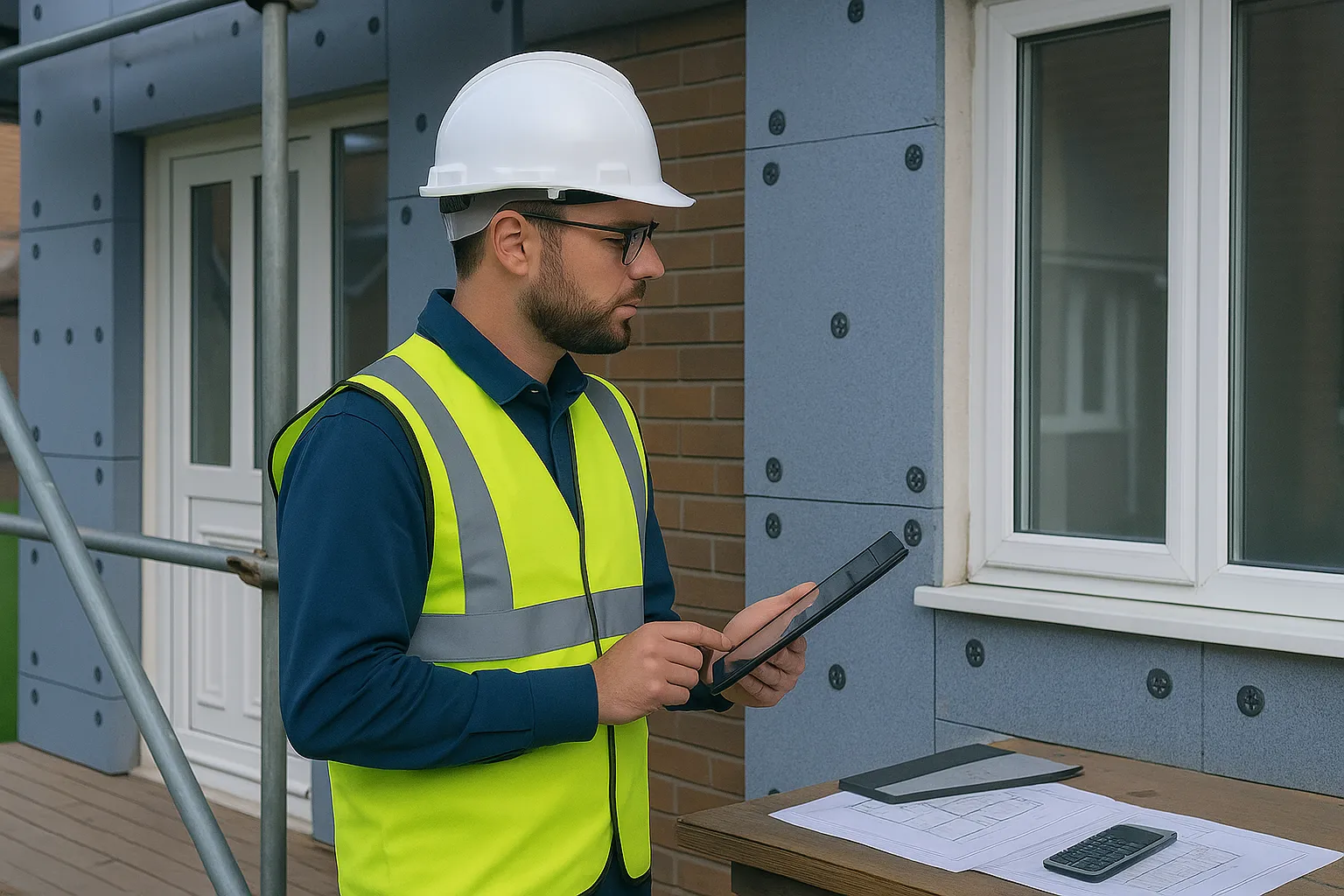 Quantity Surveyor checking cost documentation and compliance evidence for retrofit projects